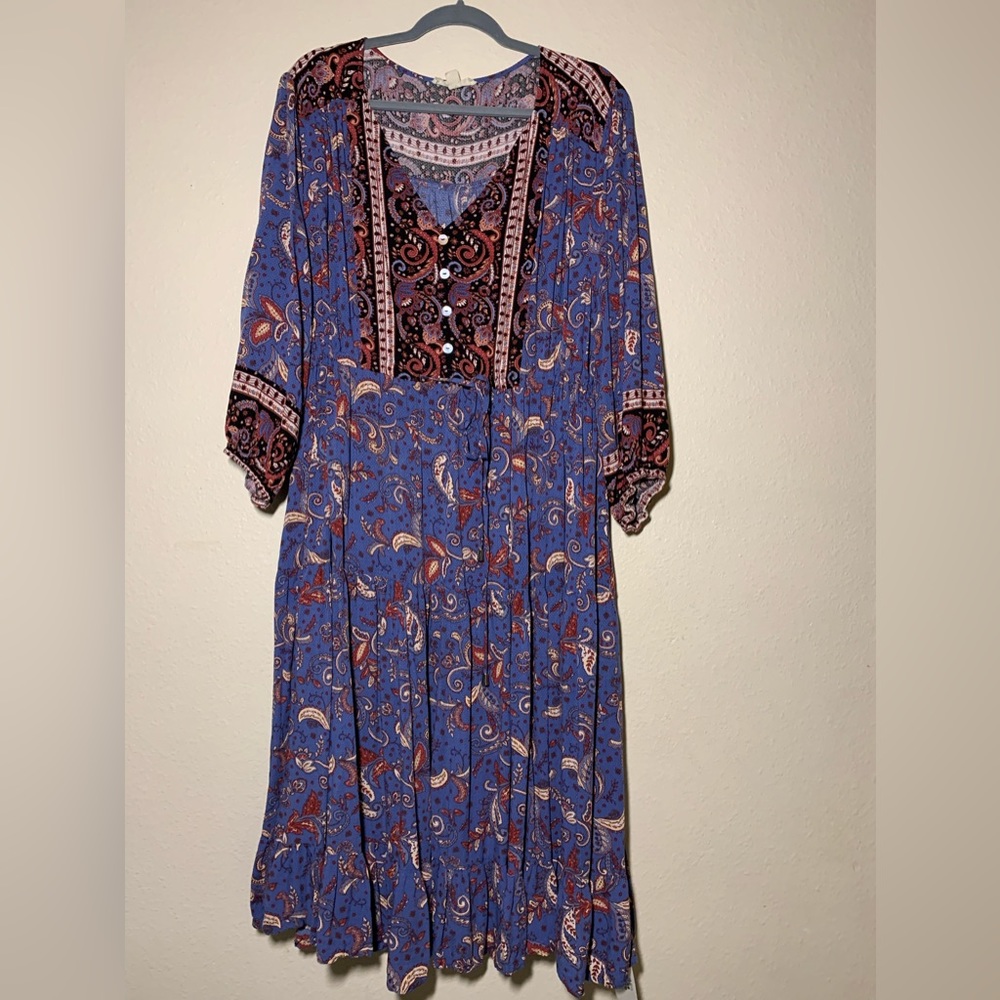 Plus size boho drawstring maxi dress